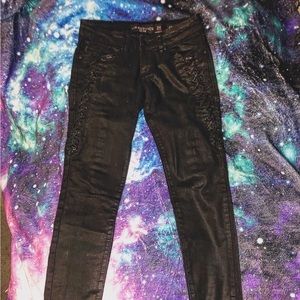 Lip Service lace up “Junkie” jeans. Wax coated, size 28